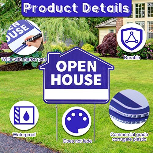 Open House Real Estate Signs Double Sided Red Property Yard Sign Bulk Pack & 5 Heavy Duty Rust Free H Wire Stakes