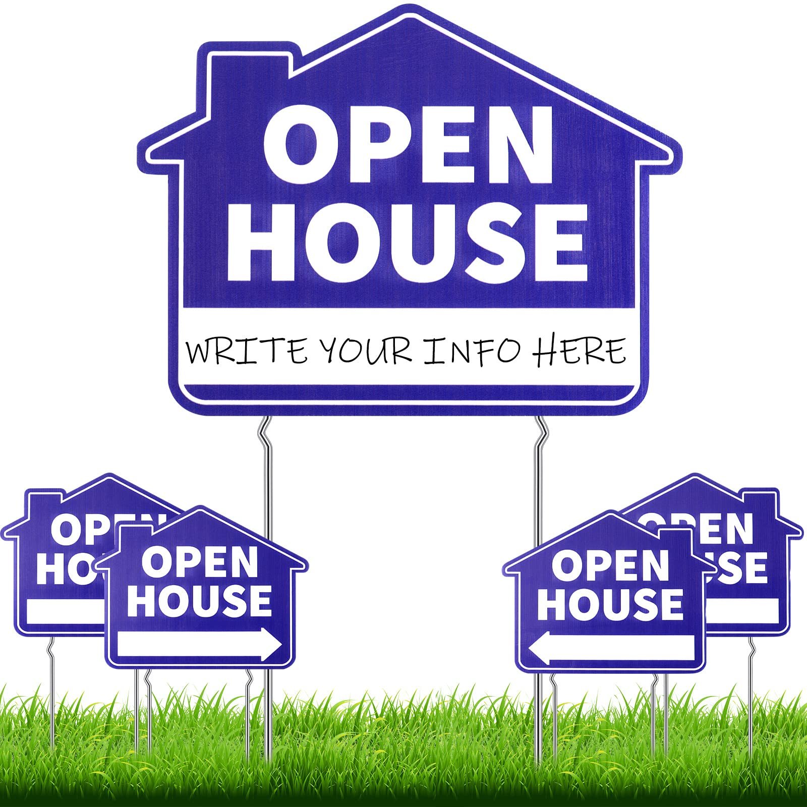 Open House Real Estate Signs Double Sided Red Property Yard Sign Bulk Pack & 5 Heavy Duty Rust Free H Wire Stakes