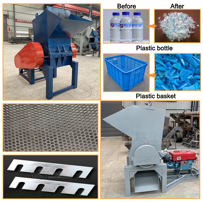 china plastic crusher machine price waste plastic bag film pipe pvc pp pe pet bottle plastic crusher machine with diesel engine