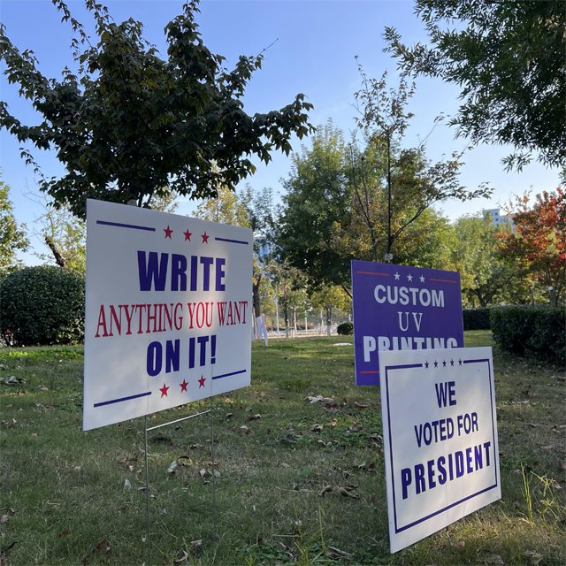 Sinocoroplast Outdoor White Coroplast 4mm election campaign political corrugated plastic yard lawn signs with H-stakes