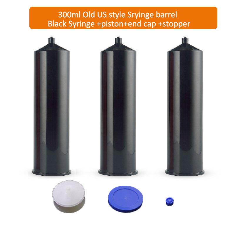 300ml glue dispenser syringe barrels luer screw cap black for polychloroprene adhesive dispensing machine amber color