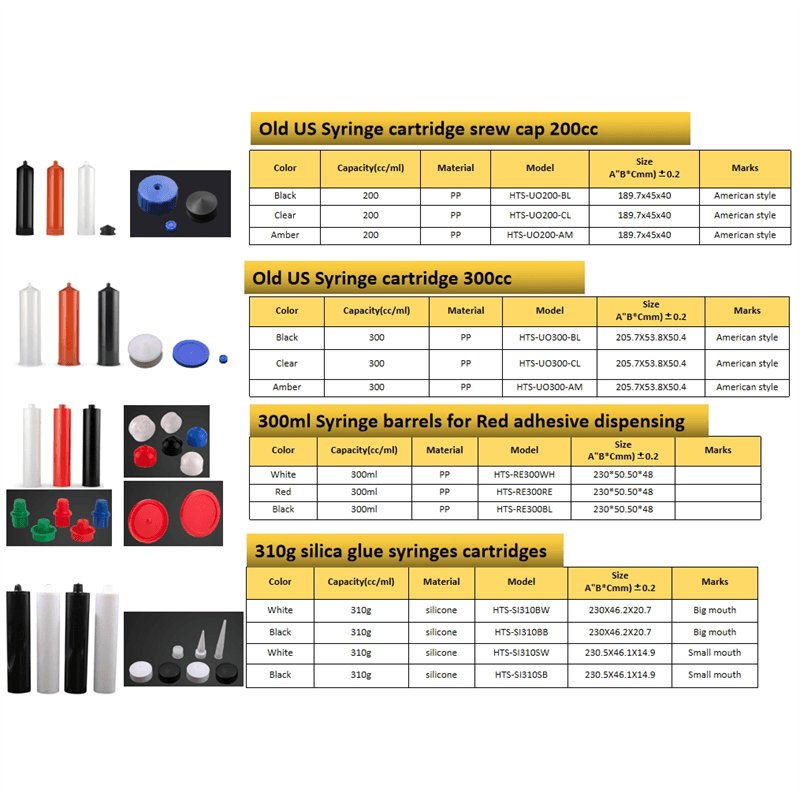 300ml glue dispenser syringe barrels luer screw cap black for polychloroprene adhesive dispensing machine amber color