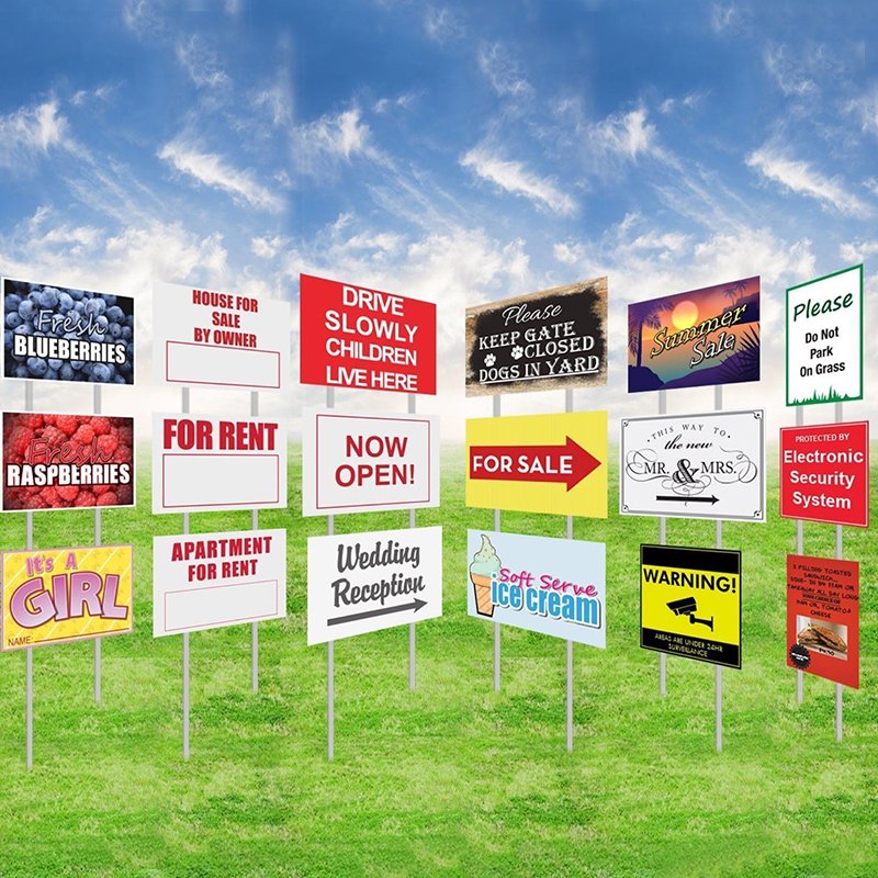 4mm outdoor 18x24 PP plastic lawn yard sign with H strand