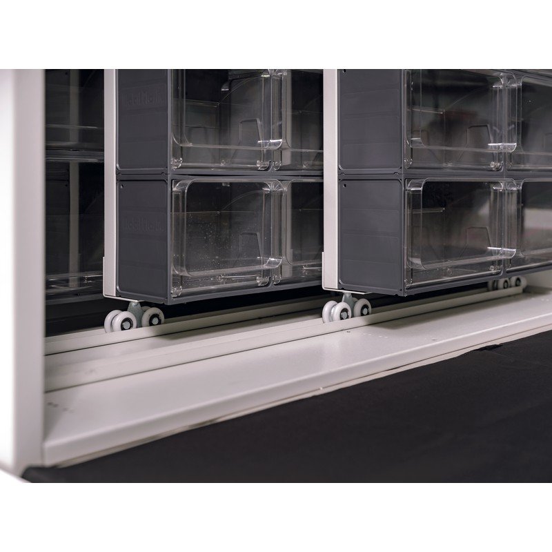 Crystal Box Metal Rack units with modular drawer units resistant to aggressive chemicals and suitable for food