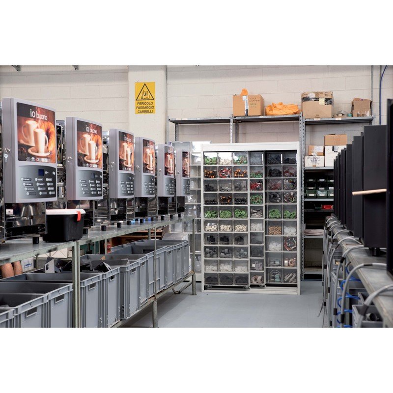 Crystal Box Metal Rack units with modular drawer units resistant to aggressive chemicals and suitable for food