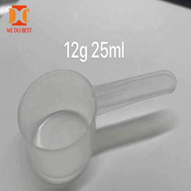 plastic PP measuring spoon, white round flat bottom milk powder spoon