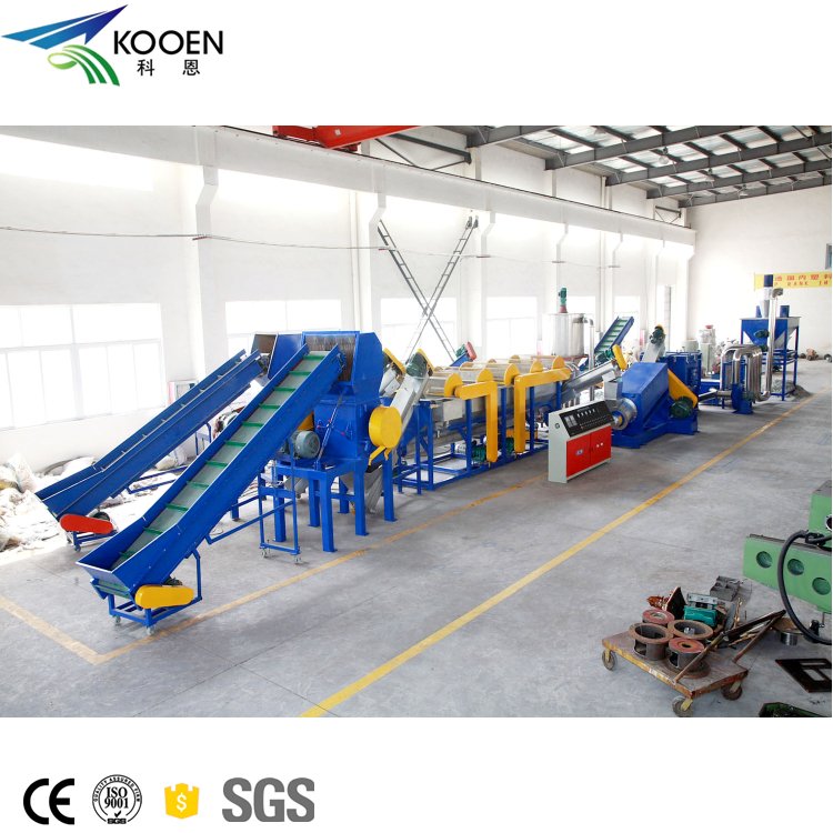 Full automatic waste material washing drying crushing machine / pp pe film recycling granules making line