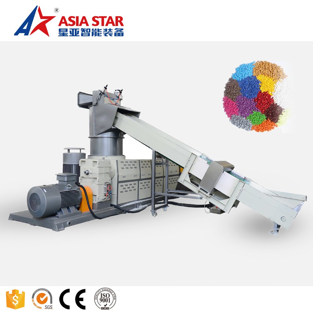 PP/PE/Pet/ABS/PC Flakes Recycling Twin Screw Extruder Granulator with Product Silo