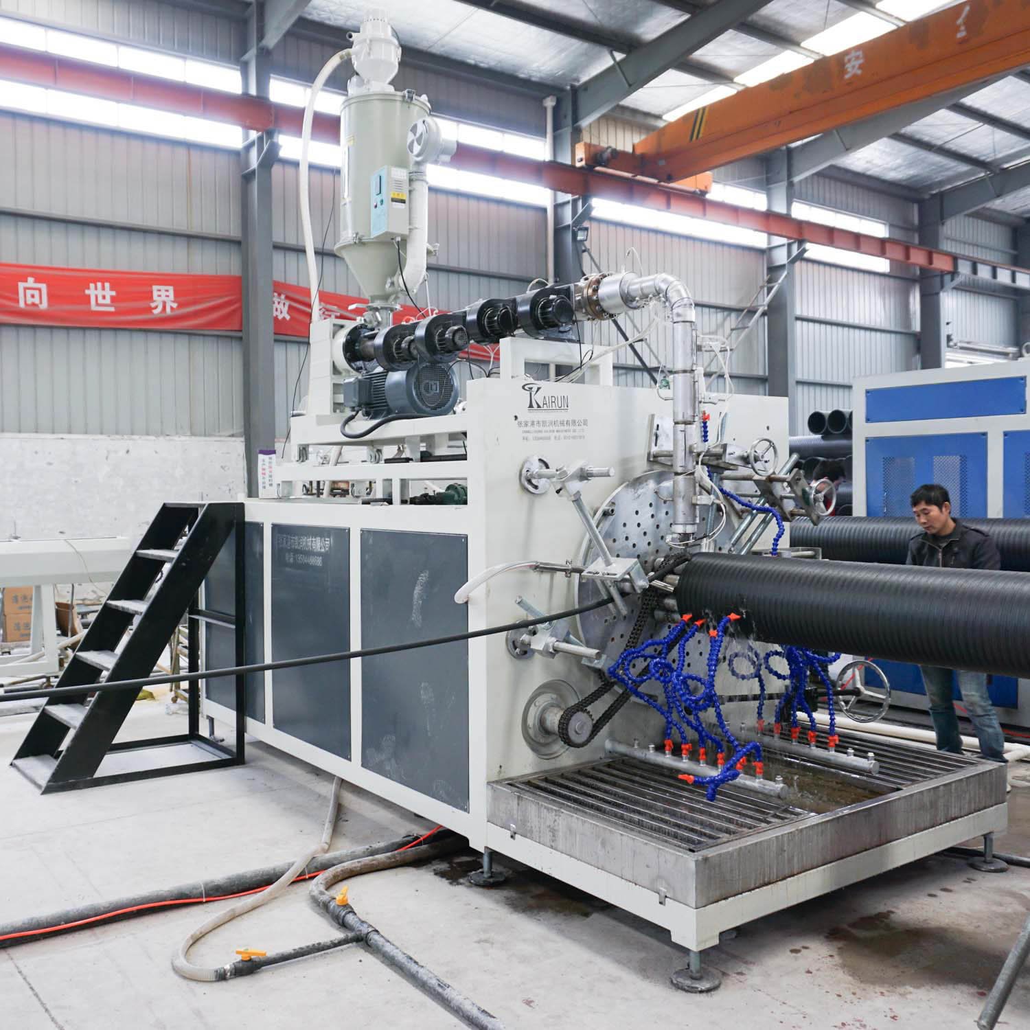 HDPE/PE/PP Plastic Double Hollow Wall Spiral Winding Culvert Pipe Extruder Extrusion Line