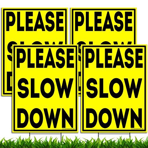 2PC Please Slow Down Signs with Stake, 18"x24" Corrugated Plastic Kids Playing Sign for Street Children at Play Safety Signs