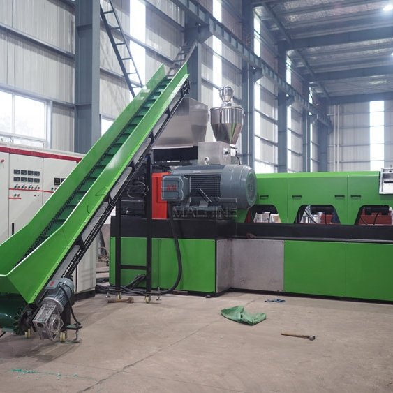 SJ100 two extruder recycle HDPE PP rigid plastic flakes pelletizing Machine to make recycled pellets 300 kg/h