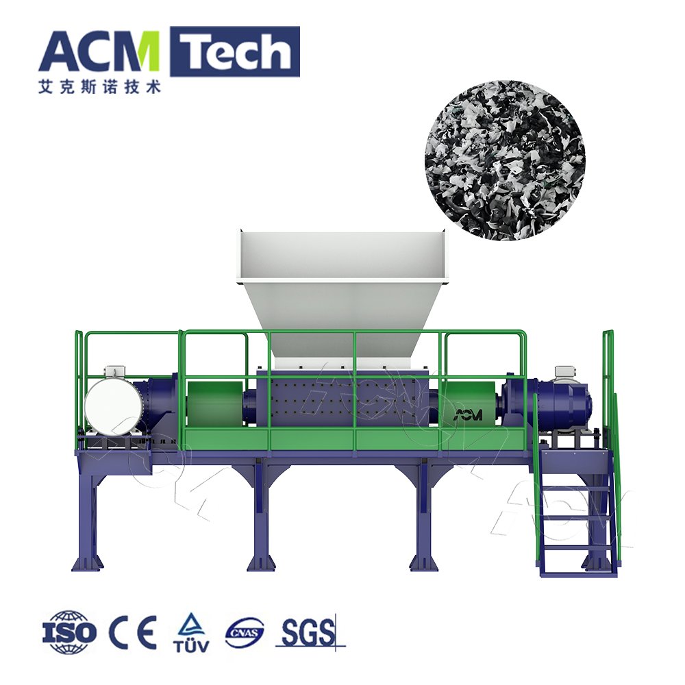 Acmtech Double shaft shredder rubber tire waste plastic PE PP PVC PET bottles metal scrap shredder machine