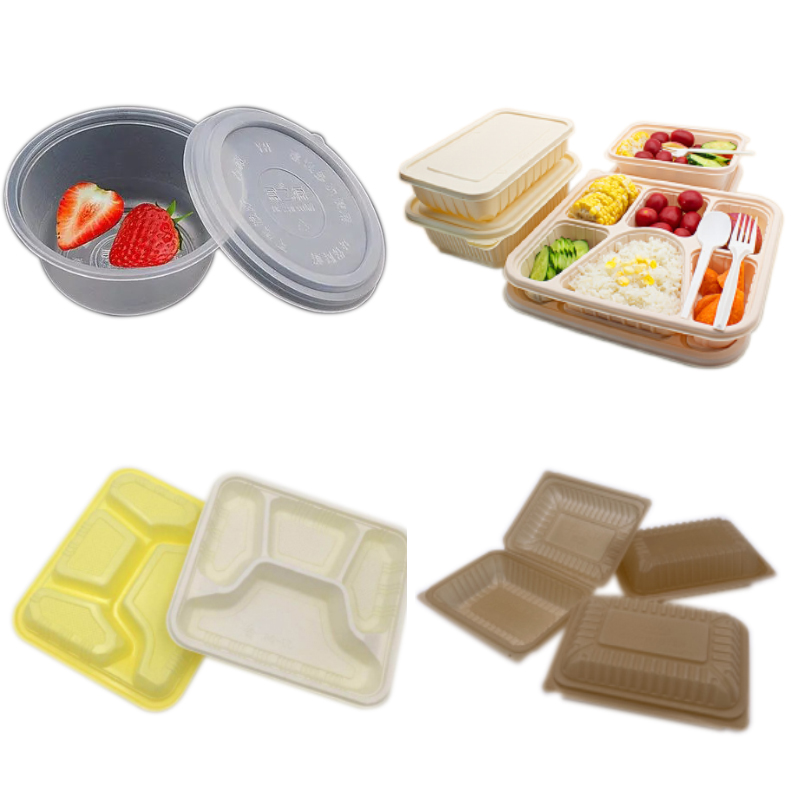 PLA biodegradable corn starch rice husk PP lunch box pizza tray food container making machine