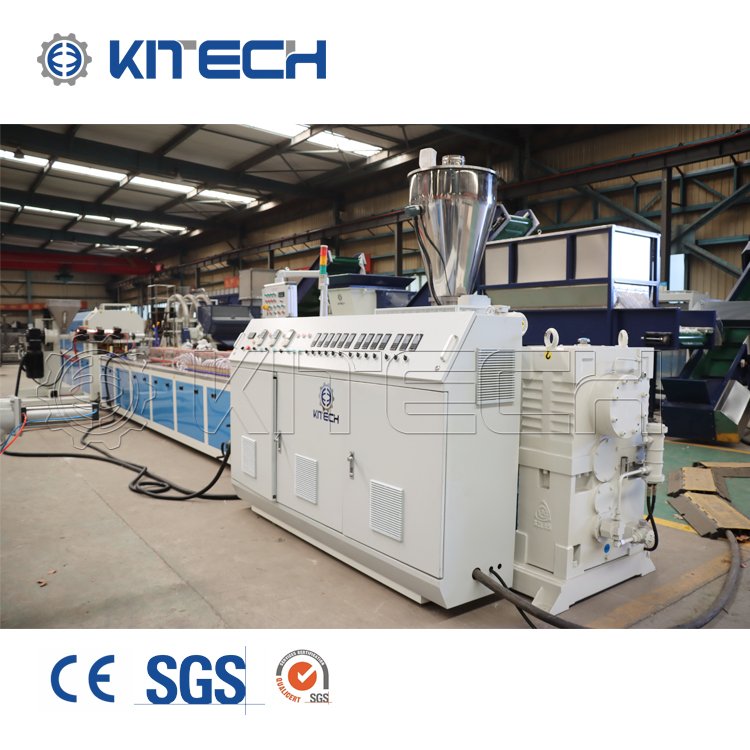 Recycled PP PE plastic and recycled wood rice husk powder WPC decking profile making extruder machine