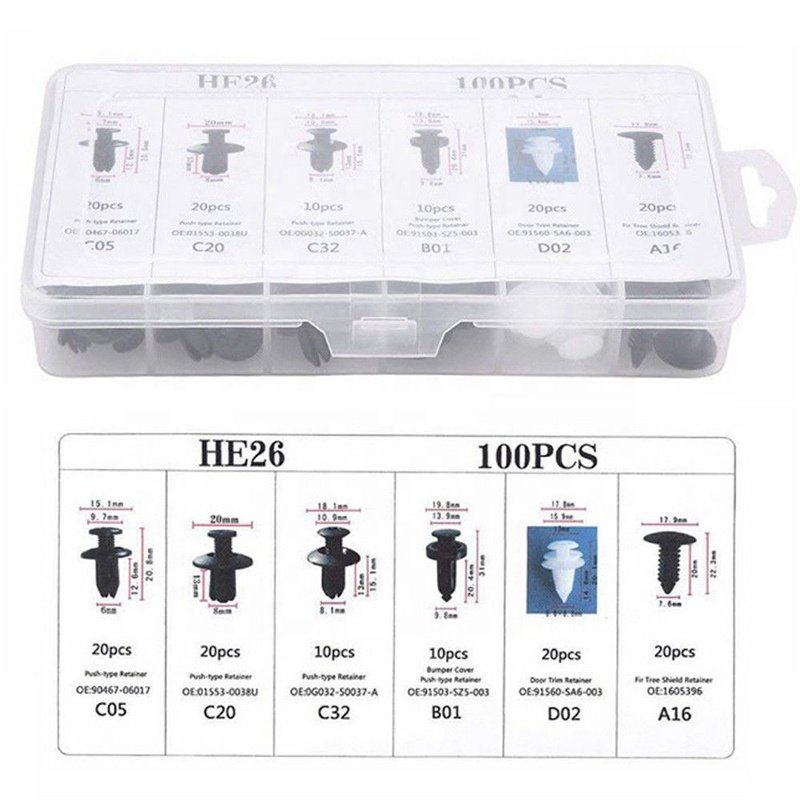 100PCS General Purpose Automotive Boxed Plastic Clips Combination Set of Nylon Fasteners for Car