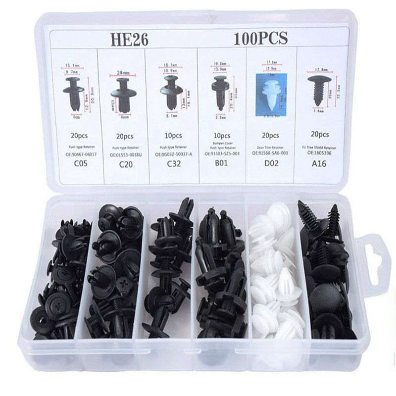 100PCS General Purpose Automotive Boxed Plastic Clips Combination Set of Nylon Fasteners for Car
