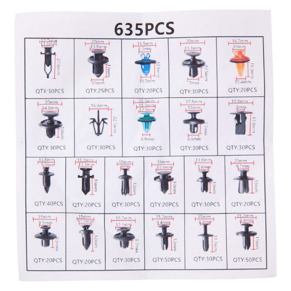 Car Accessories Auto Bumper Door Panel Trim Clips 635Pcs Car Retainer Clips & Plastic Fasteners Kit Fender Rivet Clips
