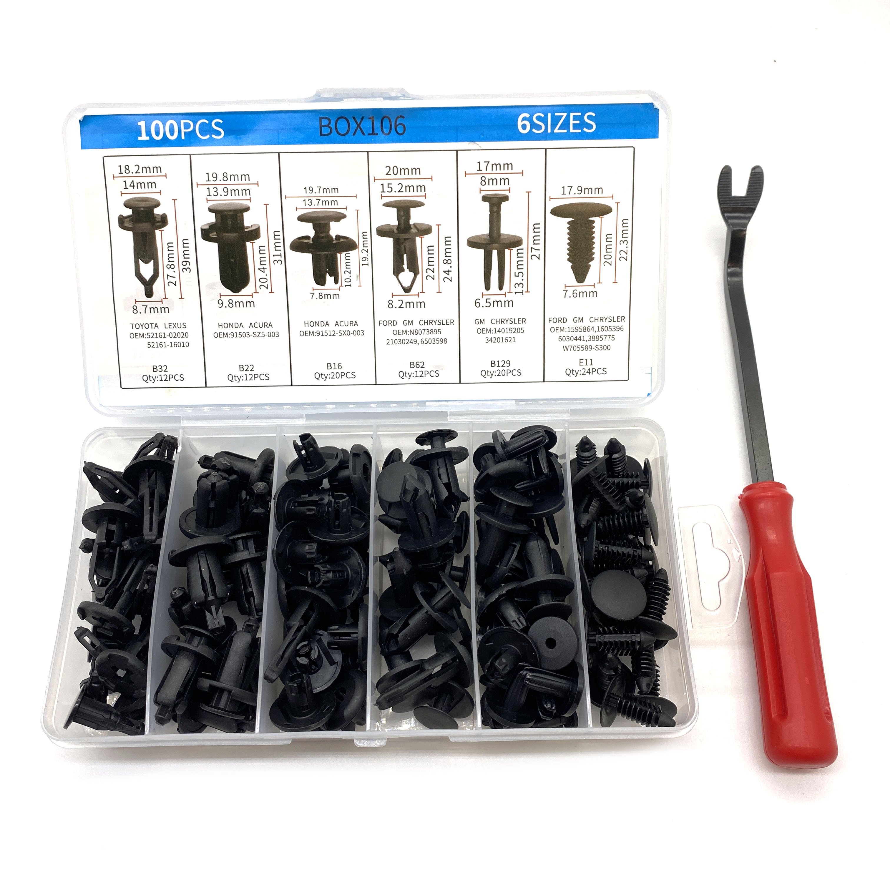 High Quality Universal 100PCS Nylon Expansion Screw Bumper Push Rivet Bumper Clip Kit Auto Fastener Clip With Clip Removal Tool