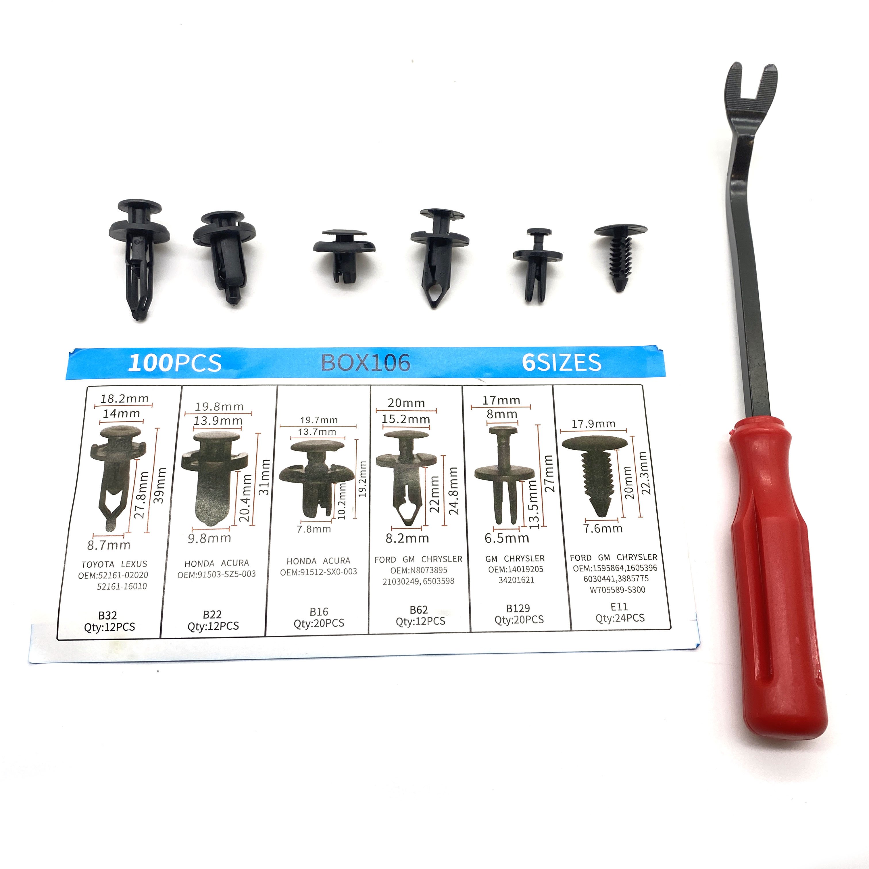 High Quality Universal 100PCS Nylon Expansion Screw Bumper Push Rivet Bumper Clip Kit Auto Fastener Clip With Clip Removal Tool