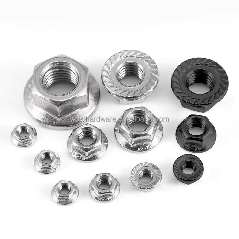 304 stainless steel hexagonal flange nut non-slip lock nut Inch fine/reverse teeth with cushion anti-loose face nut