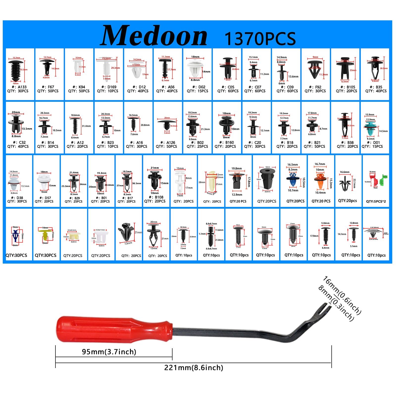 Car Retainer Clips 1501 PCS, 55 Sizes Car Panel Trim Clips Kits, Auto Push Fasteners