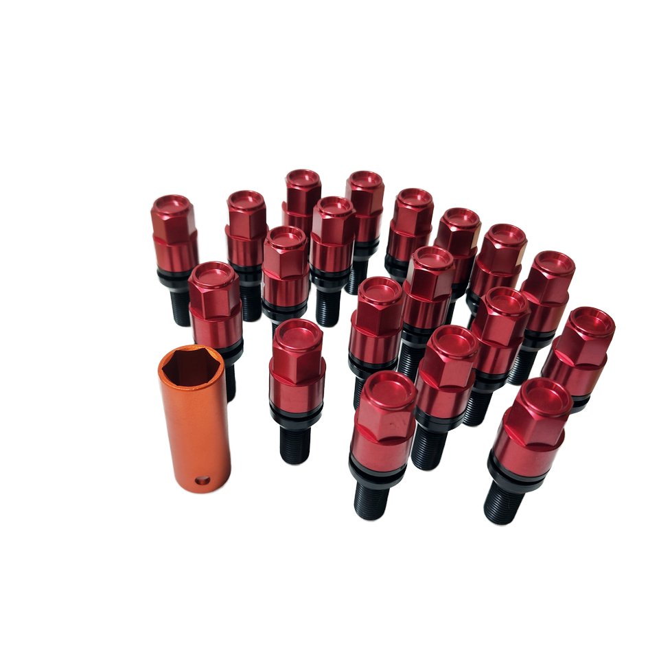 Factory Direct Sells M14X1.25 Red Conical Flat Cap Bolts Universal Modified Wheel Lug and Car Bolt for Benz BMW Porsche Audi VW
