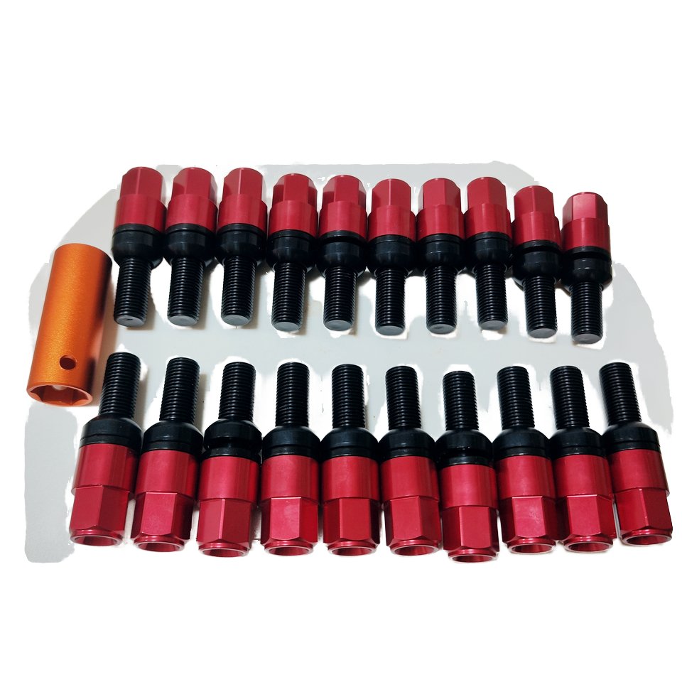 Factory Direct Sells M14X1.25 Red Conical Flat Cap Bolts Universal Modified Wheel Lug and Car Bolt for Benz BMW Porsche Audi VW