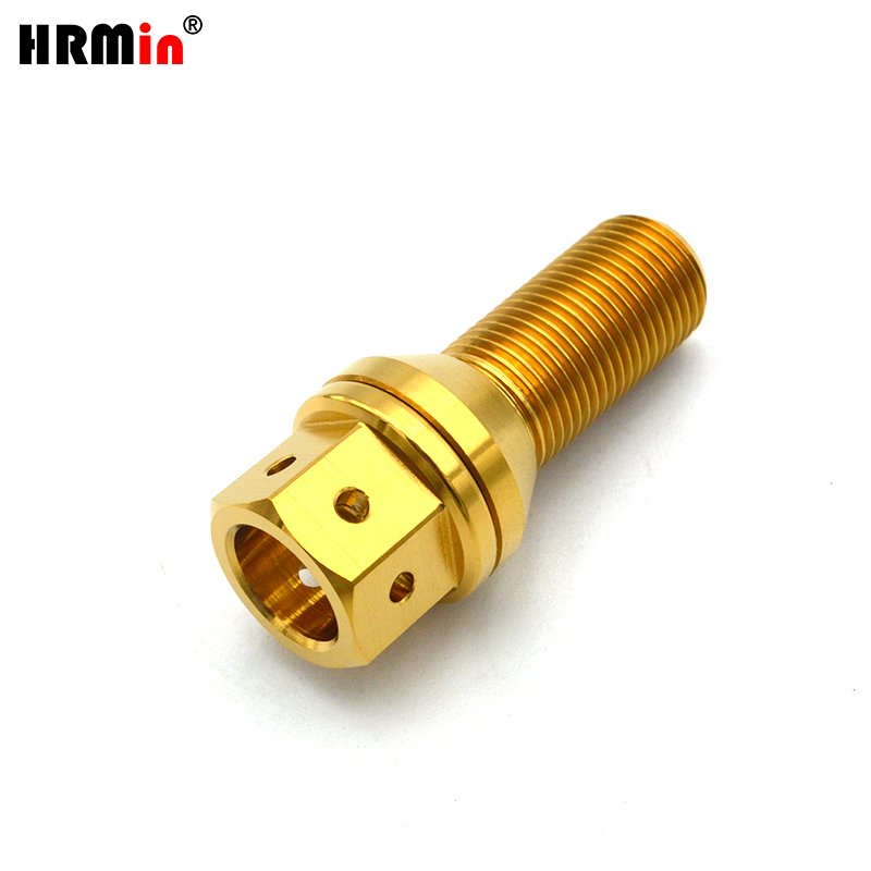 HRmin Gold Color 17mm Drilled Hex Floating Cone Seat Gr.5 Titanium Ti-6Al-4V Automobile Vehicle Car Wheel Bolts M12x1.5x28mm