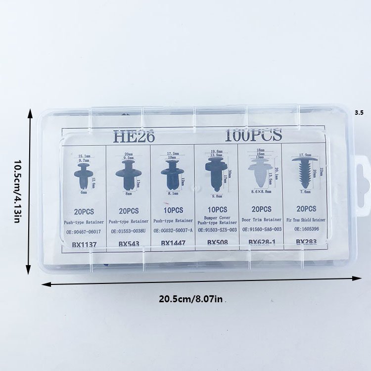 100pcs HE26 Hybrid Auto Fastener & Clip Kit Plastic Rivet Bumper Door Trim Fastener Holder for Car Body Push Fastener Clipp