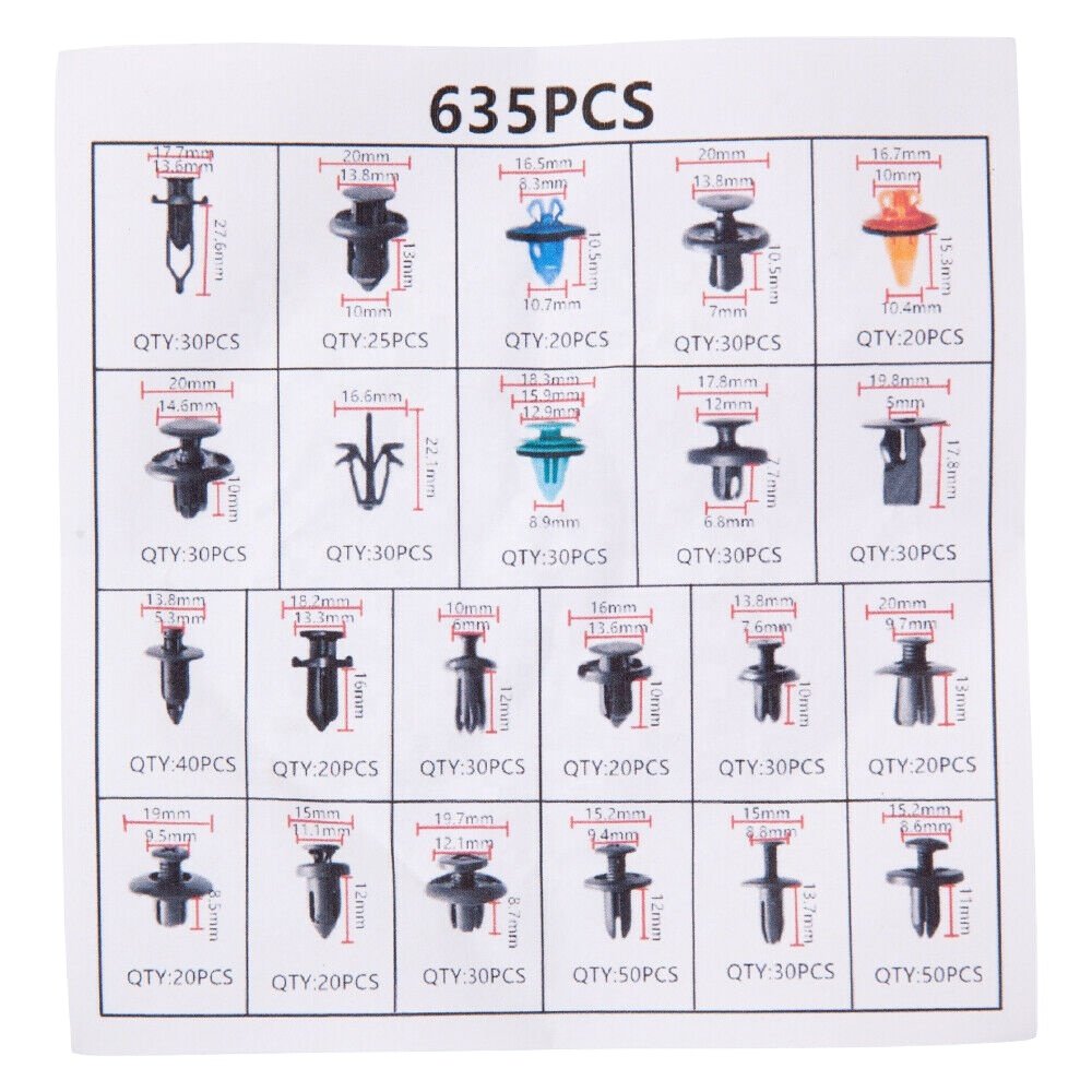 635Pcs Car Push Retainer Clips&Auto Fasteners Assortment Car Plastic Clips Rivet Bumper Kit body clips