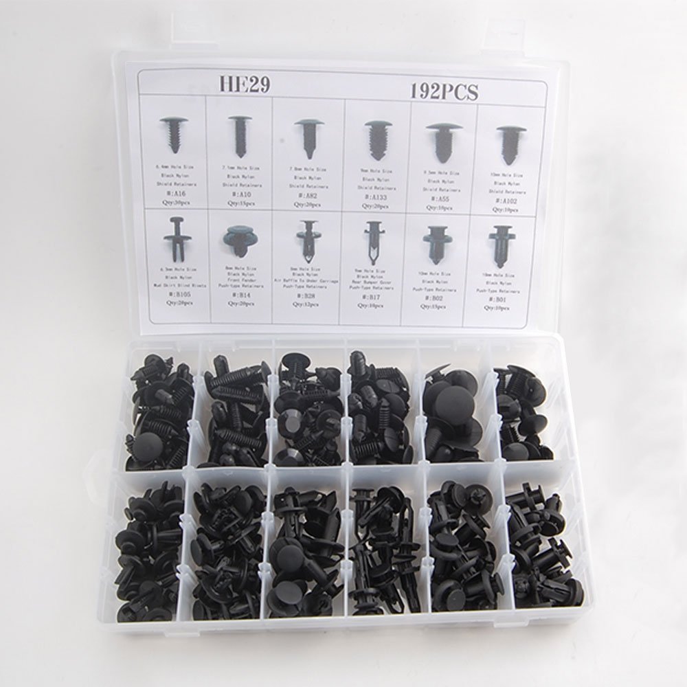 192pcs/box HE29 Car Fastener Clips Mixed Car Fasteners Door Trim Panel Auto Bumper Rivet Retainer Push Engine Cover Fender