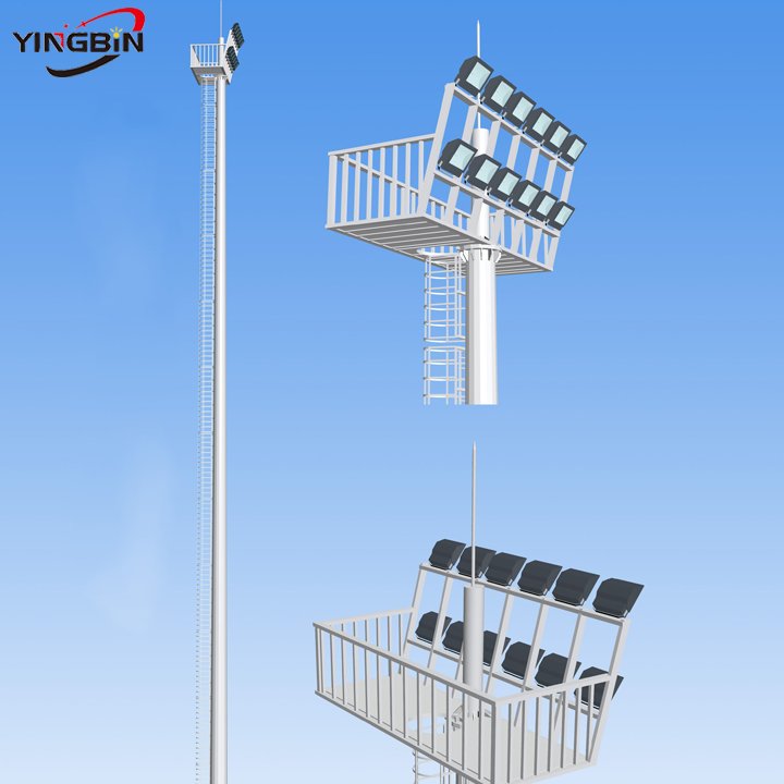 Customized outdoor waterproof stadium light with ladder 25m 30m 40m stadium high mast light