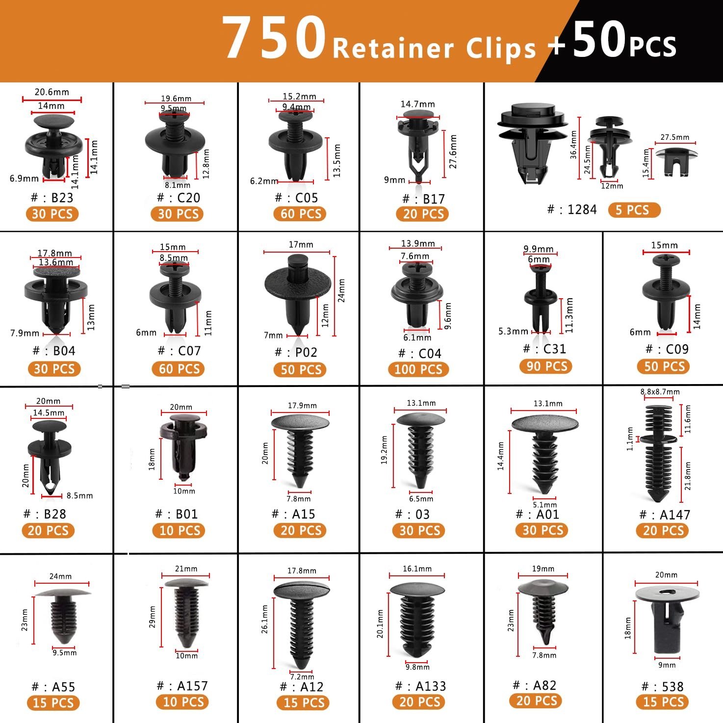 Car Clips Bumper Plastic Rivets Automotive Push Pins Xmas Tree Clips Door Trim Panel Fender Clips Kit 800PCS Retainer Faseners