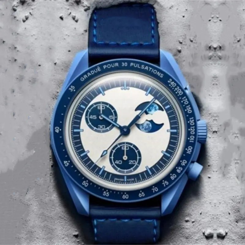 Oomgasx swatchx Quartz Watch Bionic ceramic gold hook and waterproof glow-in-the-dark 42mm dress watch with crystal dial window