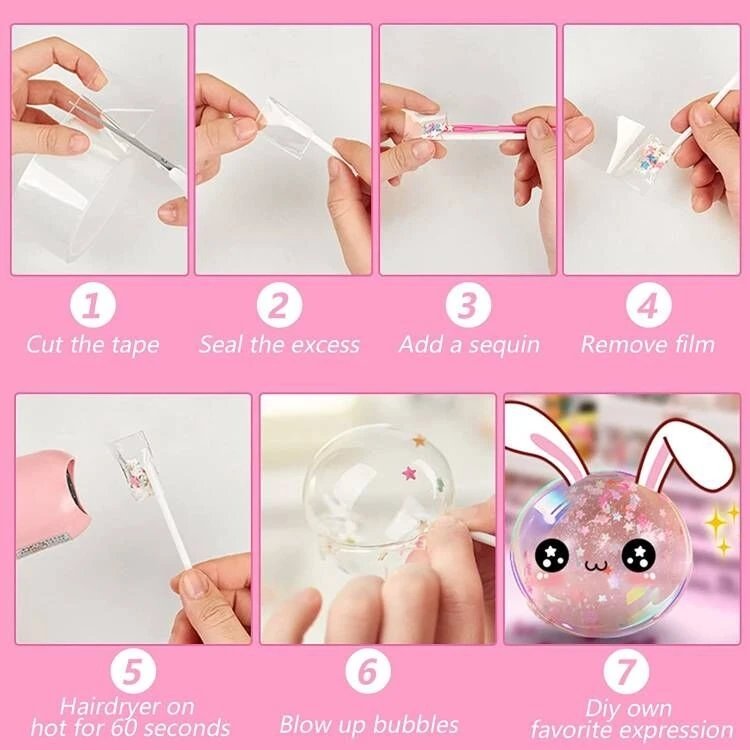 Nano Tape Bubble Kit for Kids Double Sided Tape Nano Tape Bubbles With Balloon DIY Craft Kit Party FavorsToys for Girls Boys