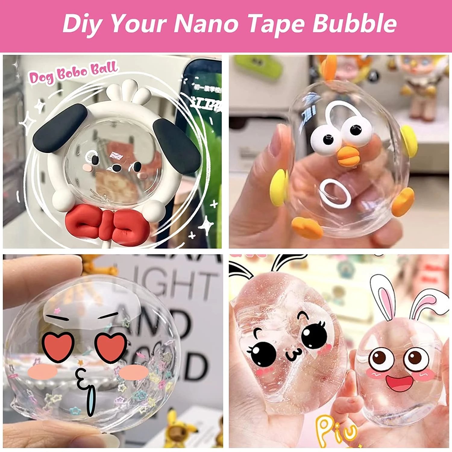 Nano Tape Bubble Kit for Kids Double Sided Tape Nano Tape Bubbles With Balloon DIY Craft Kit Party FavorsToys for Girls Boys