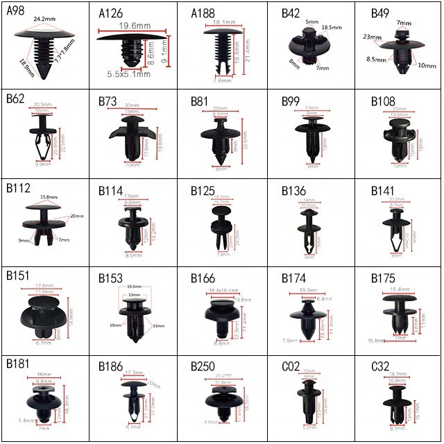 Plastic Bumper Automobile Clip Plastic Custom Trim Panel Retainers & Fastener PE Plastic Bags 100pcs/bag