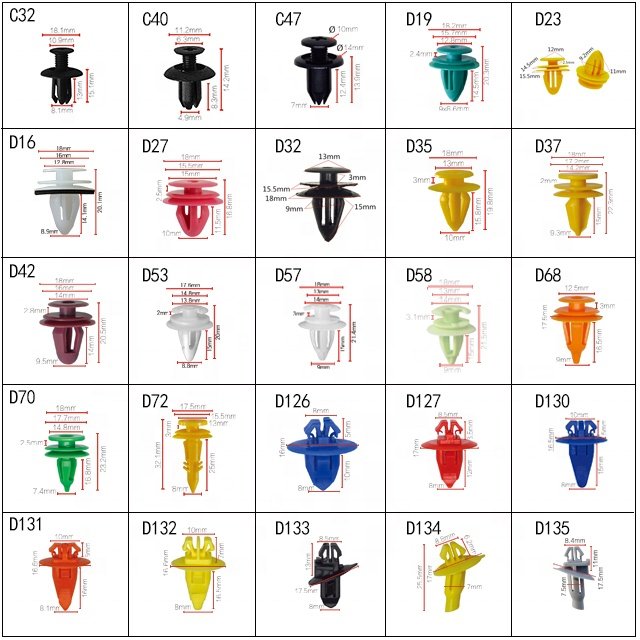 Plastic Bumper Automobile Clip Plastic Custom Trim Panel Retainers & Fastener PE Plastic Bags 100pcs/bag