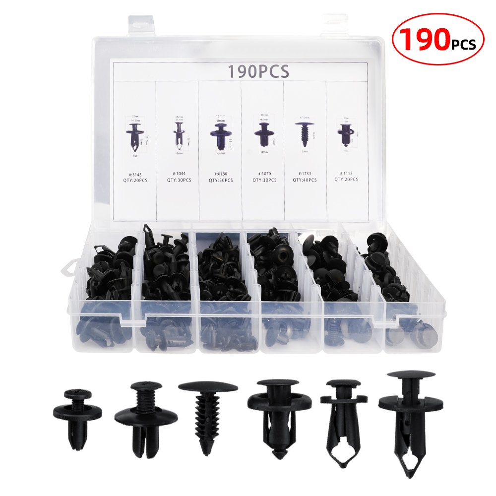 6 Size 190Pcs Auto Fastener Clips Vehicle Retainer Rivet Door Panel Fender Liner Bumper Fender Trim Plastic Mixed Car Clips