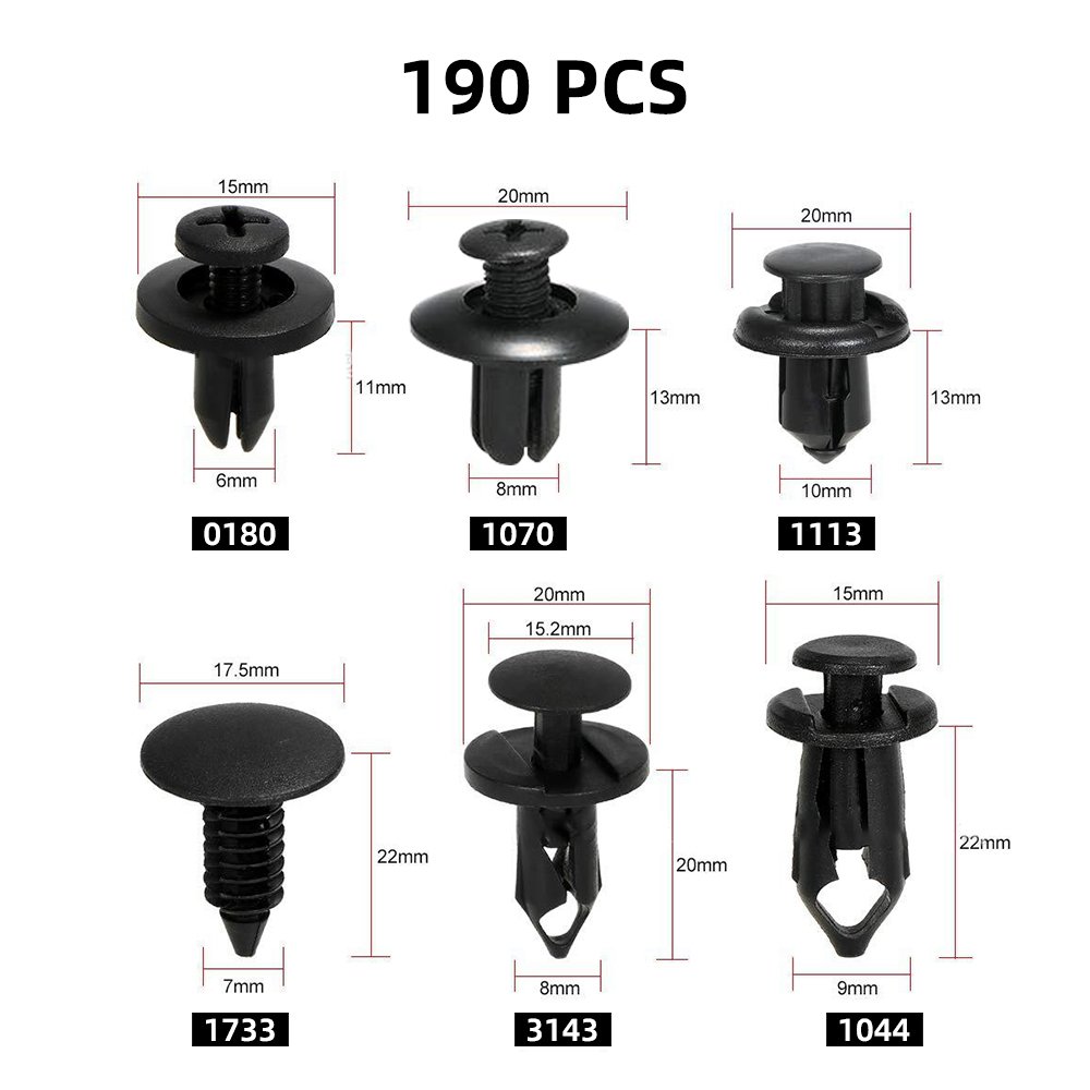 6 Size 190Pcs Auto Fastener Clips Vehicle Retainer Rivet Door Panel Fender Liner Bumper Fender Trim Plastic Mixed Car Clips