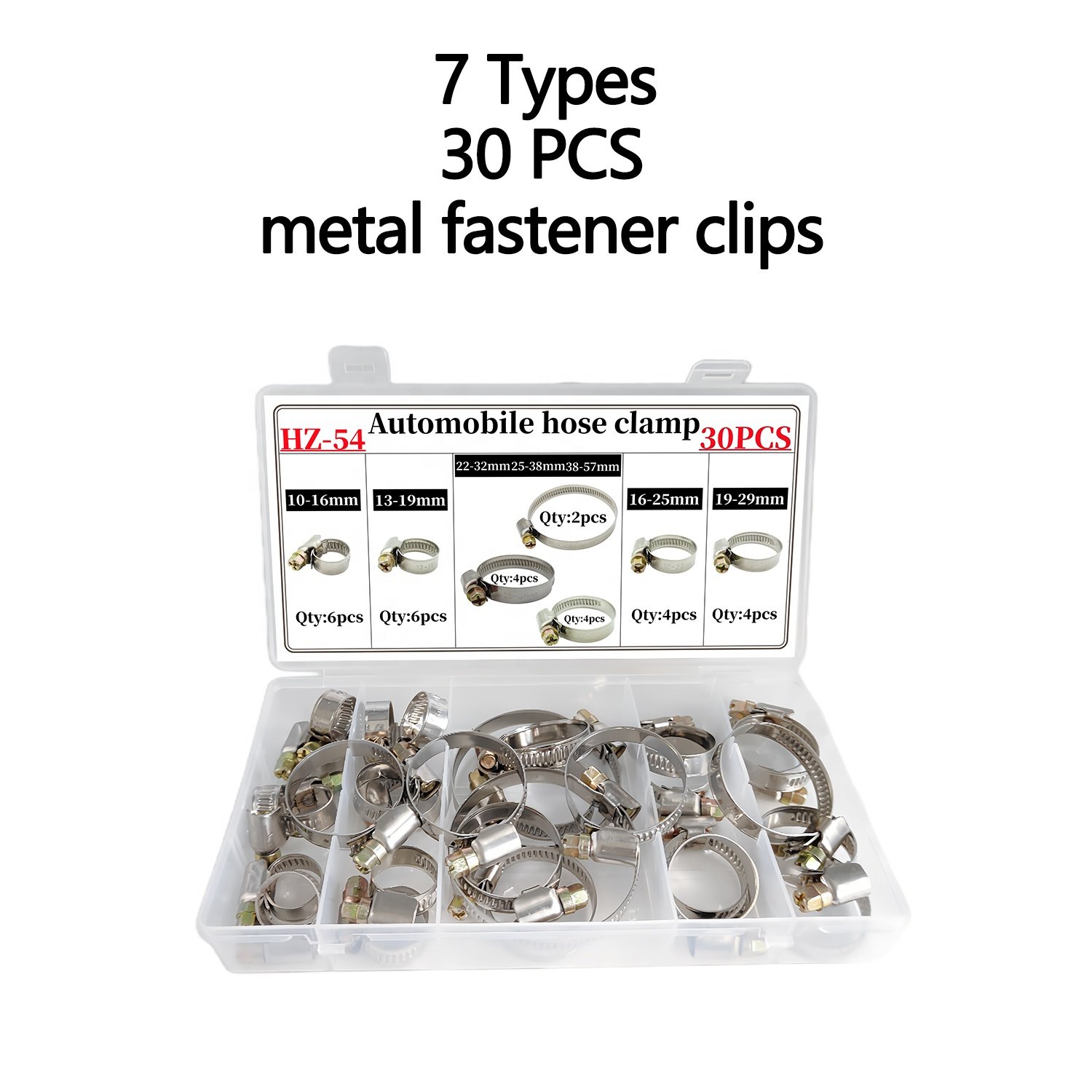 30PCS 7Kinds Automotive Hose Clamp Stainless Steel Hoop Set