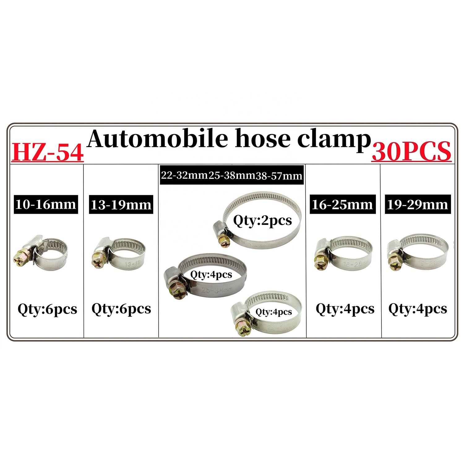 30PCS 7Kinds Automotive Hose Clamp Stainless Steel Hoop Set