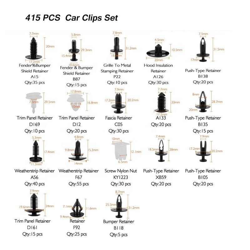 Plastic Button clips car mix 415pcs 18 kinds and 6pcs Car Auto Push Pin Rivet Trim Panel Clip kit with tools