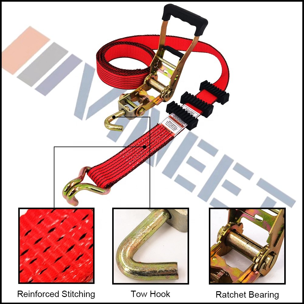 VINEET 100% Polyester 2'' 5ton 10m Wheel Strap With Rubber Cleats Tire Tie Down Belt with Swivel Hook
