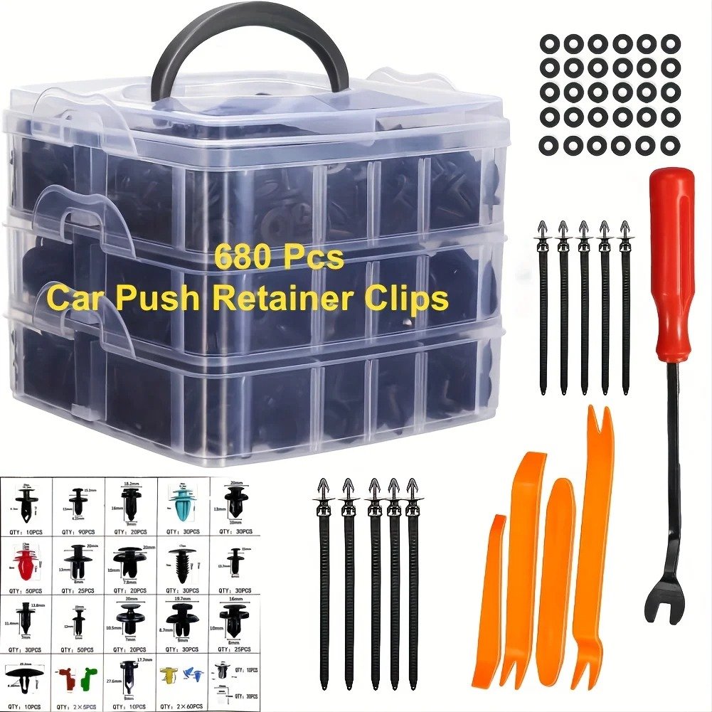 725 Pcs Car Push Retainer Clips Kit - Plastic Door Panel Fasteners Fender Bumper Clips & Most Popular Sizes Auto Pin Accessories