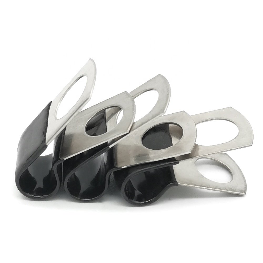 High Quality R Type Cushioned Clips Rubber Lined PVC Cable Clamps SS304 Hose Clamp with Zinc Finish Steel Pipe Clamp