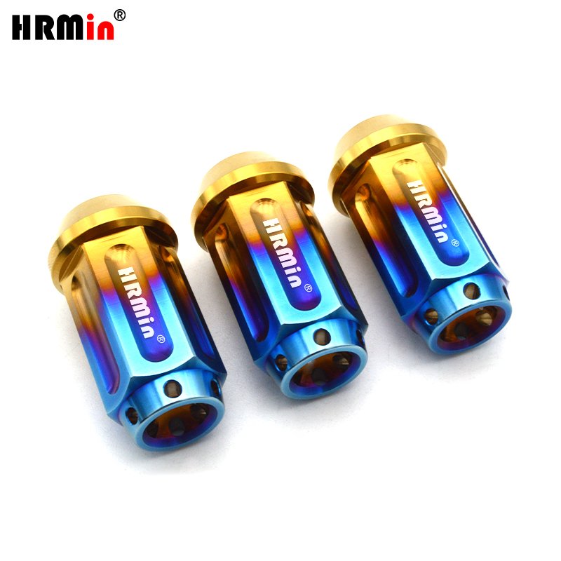 HRMin Golden blue semi hollow 60 degree cone seat Gr.5 titanium wheel nut lug M14*1.5*45mm for TESLA racing car