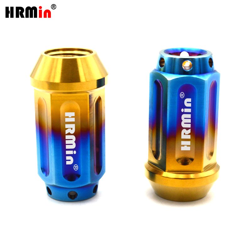 HRMin Golden blue semi hollow 60 degree cone seat Gr.5 titanium wheel nut lug M14*1.5*45mm for TESLA racing car