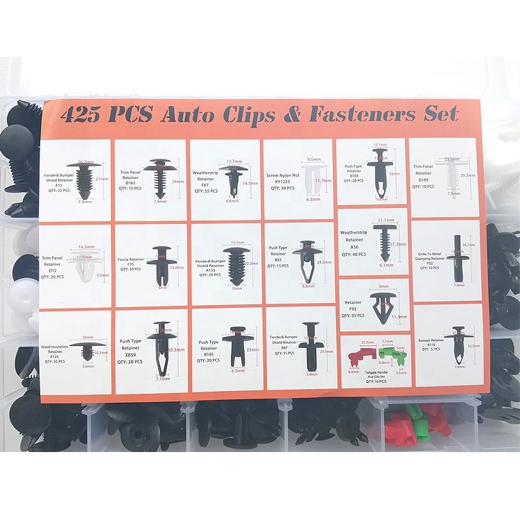 Plastic 425PCS Rivets Fastener Car SUV Panel Bumper Push Pin Clips +Remover Tool