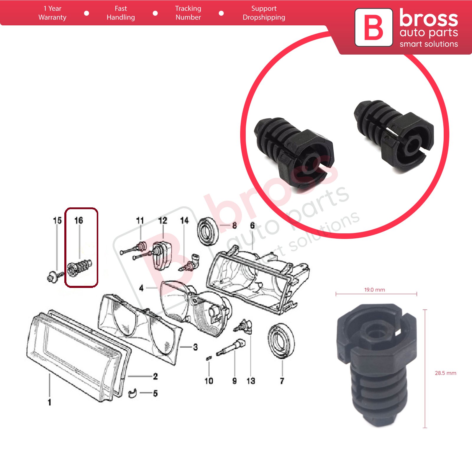BHL558-1 2 Pieces Headlight Mount Adjusting Adjuster Clips Screw Bolt Fastener 63121387026 for 3 E36 6 E63 E64 Z3